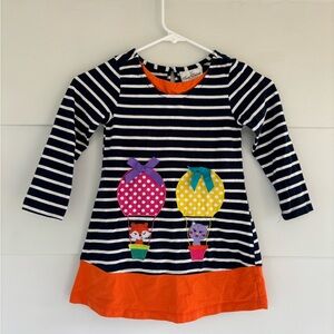 Rare Editions Dress Girls 4T Flare Hot Air Balloon Striped Long Sleeve Animals